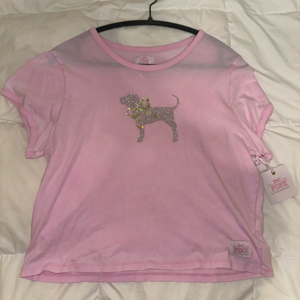 VS Pink x LoveShackFancy Pink rhinestone Tee